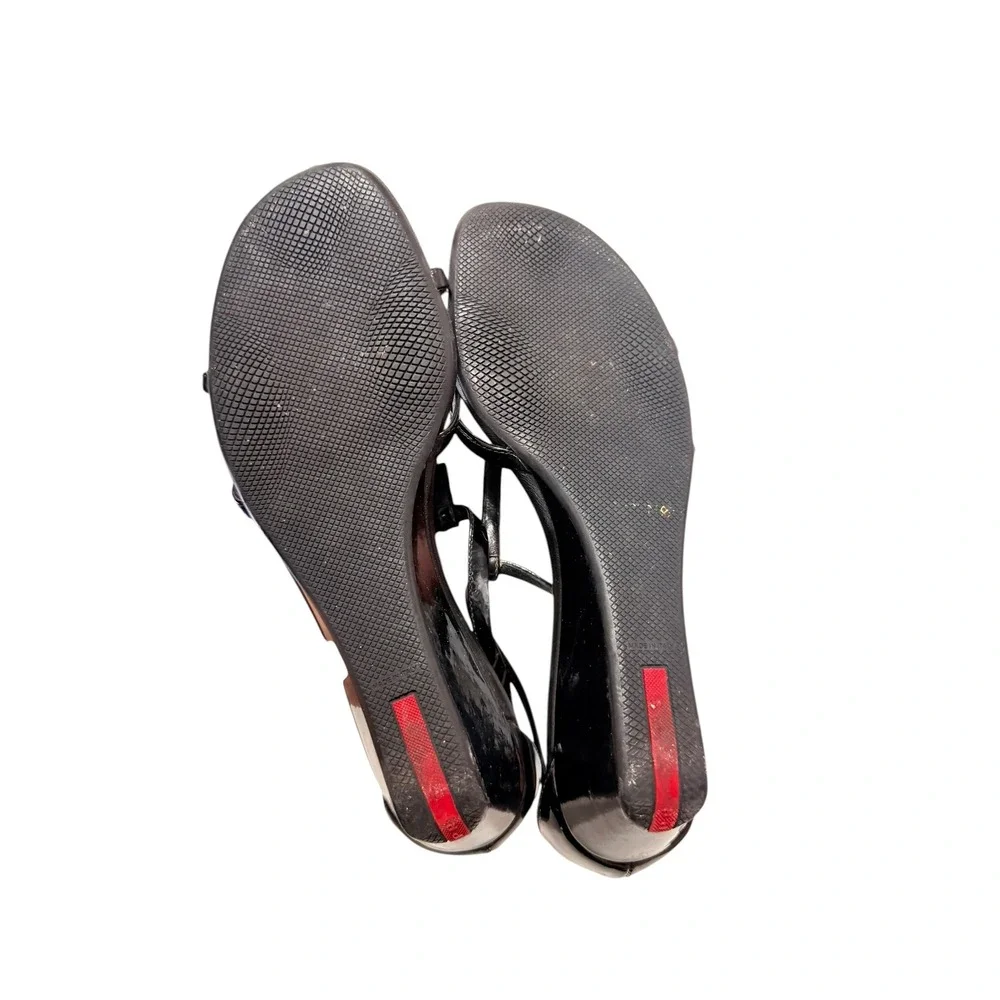 Prada Sport Black Patent Leather Strappy Wedge Sandals Y2K Minimalist size 8 - Picture 6 of 6